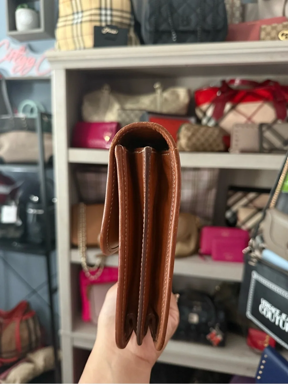 Celine Brown Monogram Canvas Clutch Bag with Gold Lock